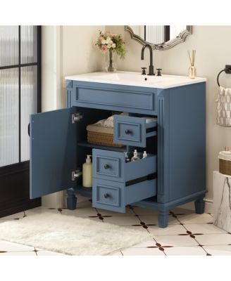 30-Inch Bathroom Vanity with Ceramic Sink, Small Bathroom Cabinet, 2 Drawers & Adjustable Storage Shelf