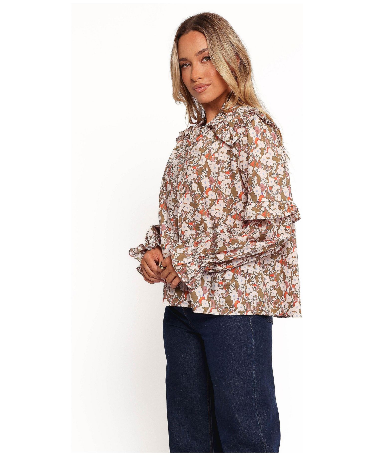 Women's Selmah Long Sleeve Top - Cream Olive Orange