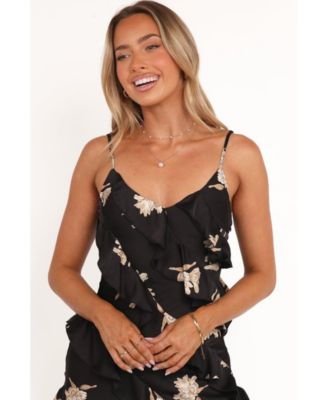 Women's Ciao Ruffles Maxi Satin Dress - Black Floral