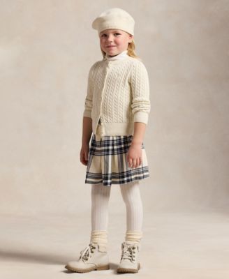 Girls 2T-6X Metallic Cable Cotton-Blend Cardigan Sweater