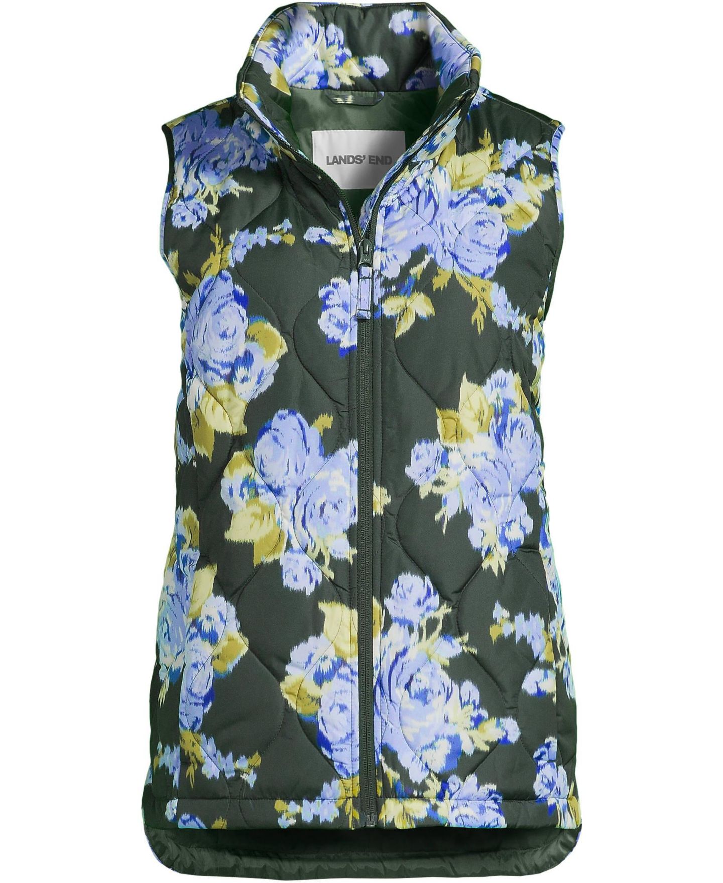 Женский жилет Lands' End Print FeatherFree Quilted Insulated Vest, цвет: Тёмно-зелёный розовый — фото 2