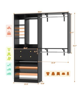 Closet System with Wooden Drawers and Two Hanging Rods