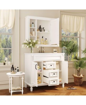 36'' Bathroom Vanity with Top Sink, Mirror Cabinet, 2 Soft Closing Doors & 2 Drawers
