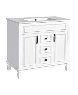 36'' Bathroom Vanity with Top Sink, Mirror Cabinet, 2 Soft Closing Doors & 2 Drawers