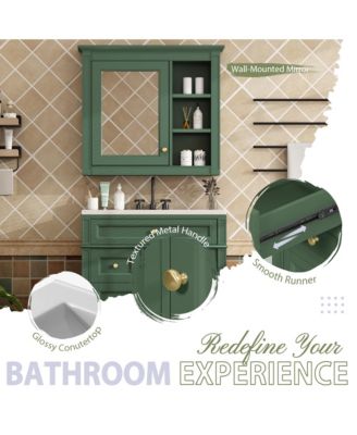 30'' Bathroom Vanity with Top Sink, Mirror Cabinet, 2 Drawers & Tip-out Drawer