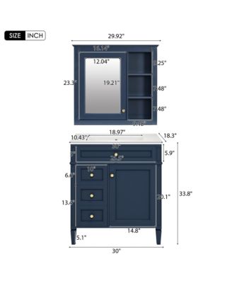 30'' Bathroom Vanity with Top Sink, Mirror Cabinet, 2 Drawers & Tip-out Drawer
