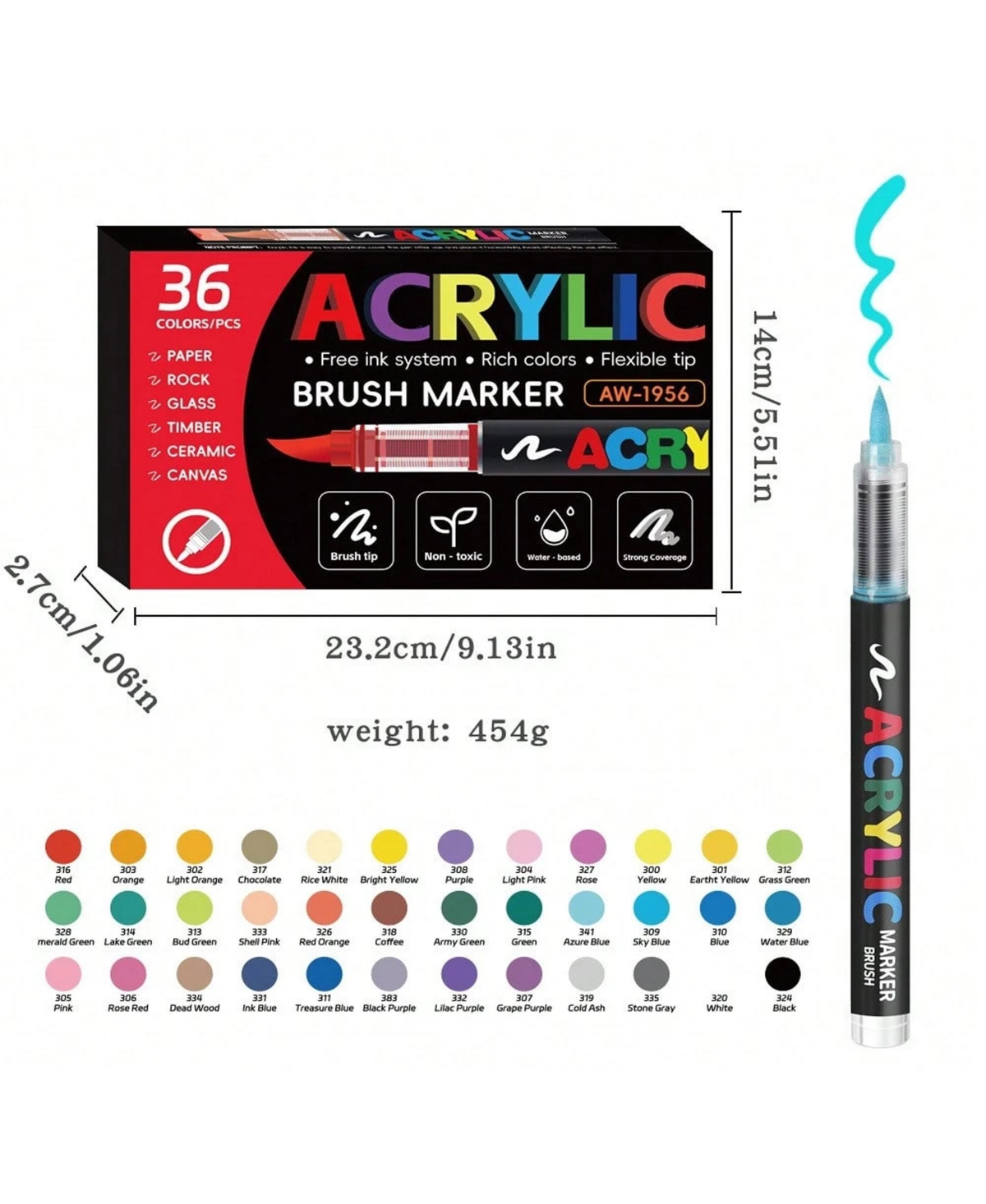 Htutwoo 36 Vivid Colors, Acrylic Markers, Soft Brush Tip Acrylic Paint Markers, Automatic Ink Control, Acrylic Paint Pens for Canvas, Diy Crafts