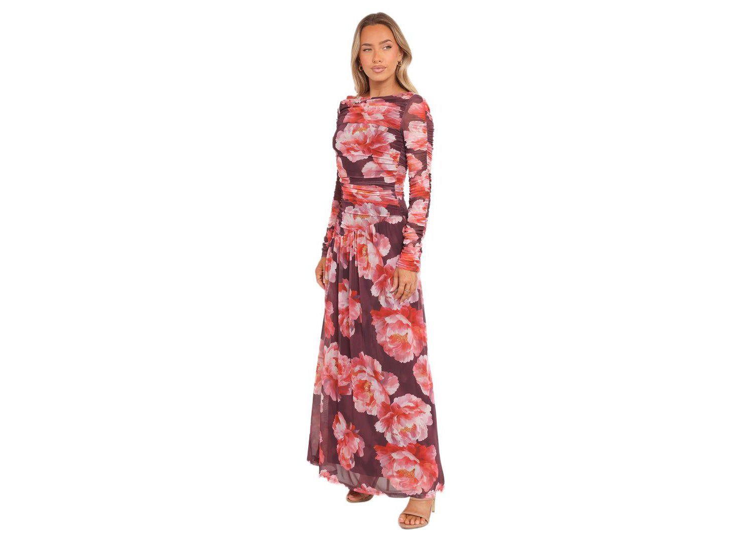 Women's Calypso Long Sleeve Maxi Dress - Burgundy Peony