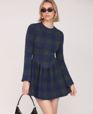 Women's Basque Waist Long Sleeve Sweater Dress