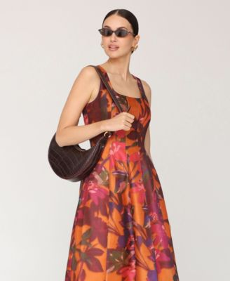 Women's Printed Sleeveless Lantern Midi Dress