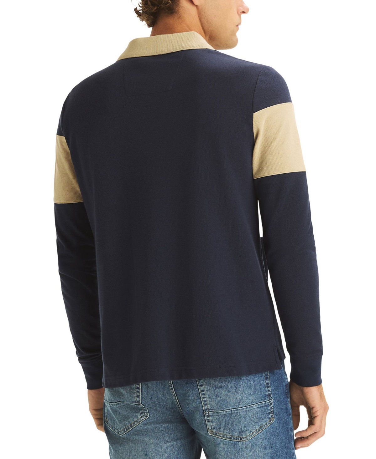 Nautica Mens Classic Fit Colorblock Long-sleeve Polo In Blue
