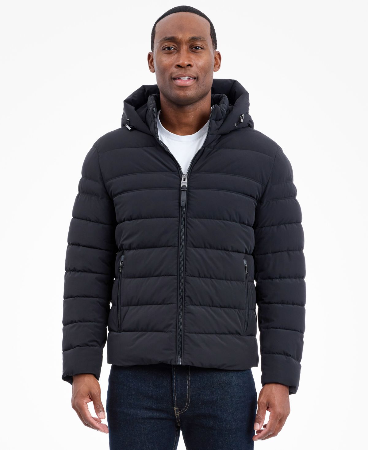 Мужская нарядная эластичная куртка с капюшоном, которую можно упаковывать