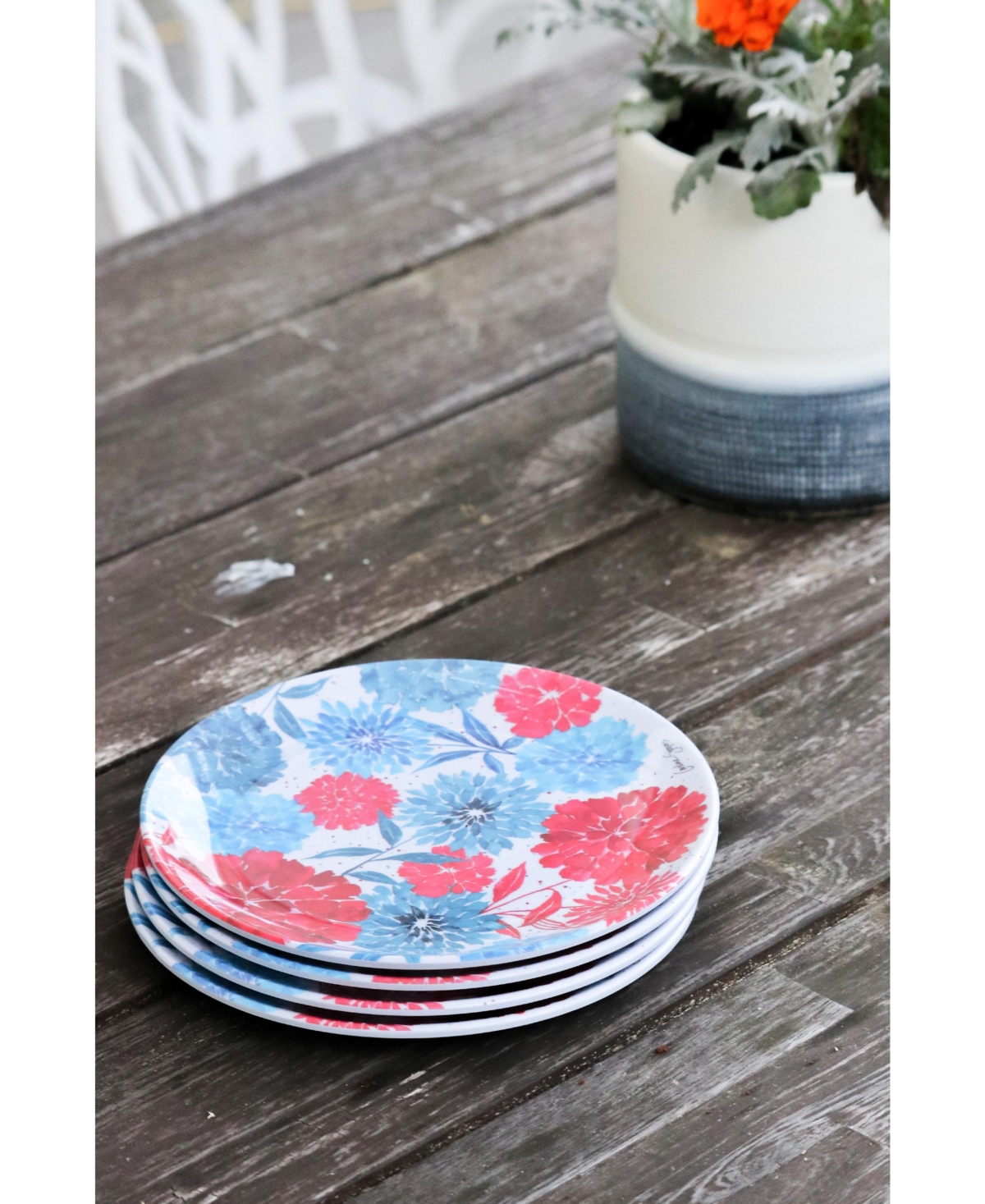 Patriotic Floral Decorative Round Serving Platter Plates Set of 4