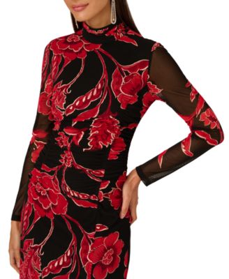 Women's Mock Neck Ruched Maxi Dress