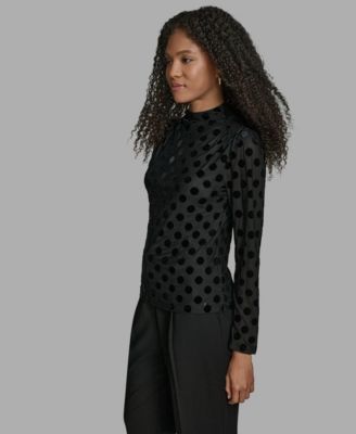 Women's Polka Dot Print Long Sleeve Blouse
