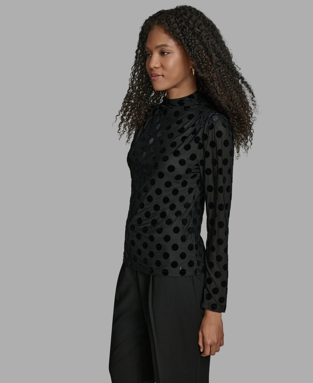 Bcbg Women's Polka Dot Print Long Sleeve Blouse In Black