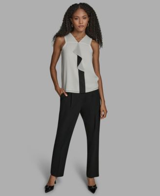 BCBG - Women's Contrast Ruffle Detail Sleeveless Blouse