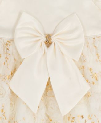 Baby Girls' Satin Bodice 3D Flower Jacket, Dress and Diaper Cover, 3-Piece Set