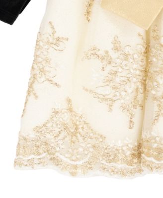 Baby Girls' Velvet Long-Sleeve Bodice Dress and Diaper Cover, 2-Piece Set