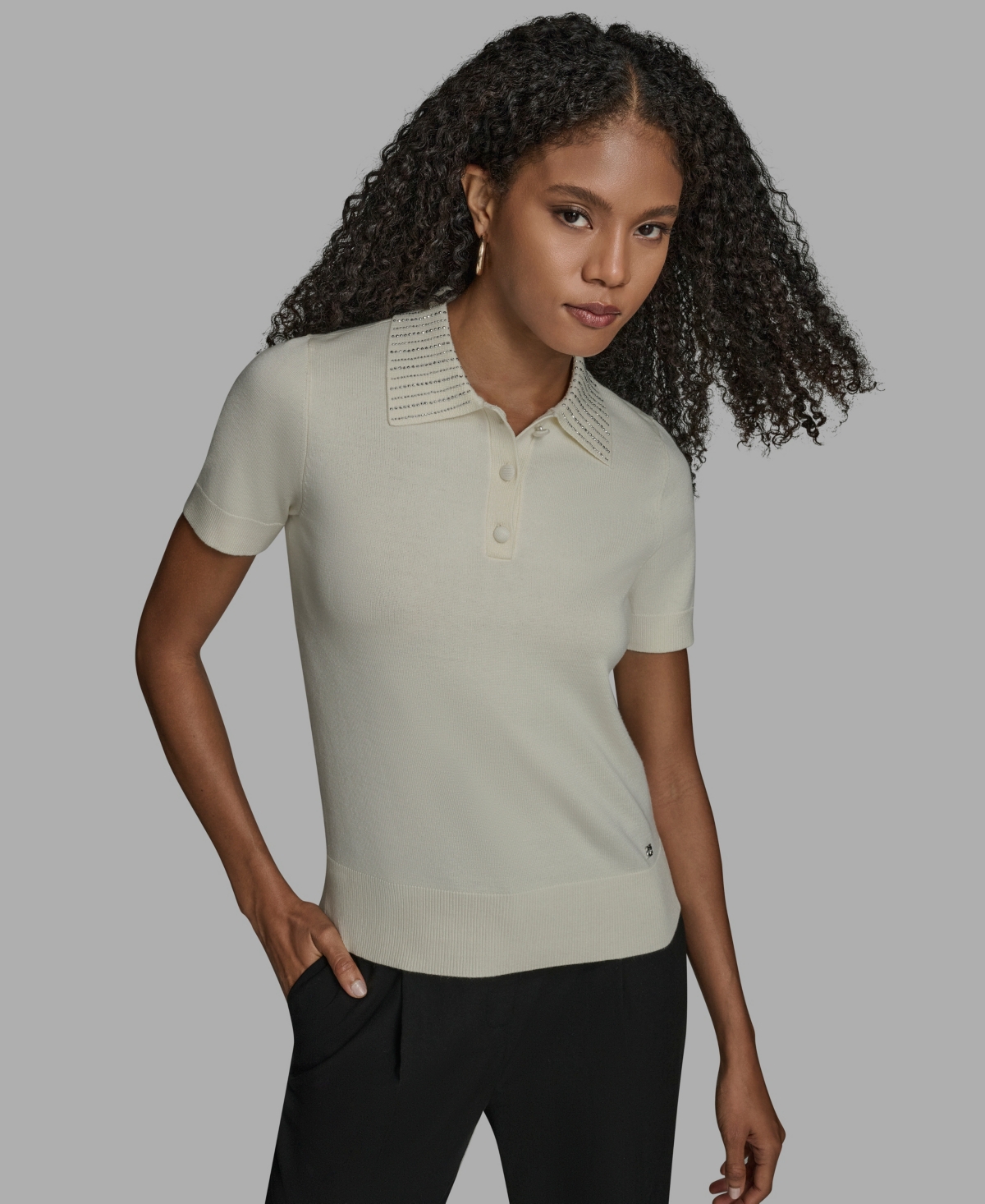 Bcbg Women's Short Sleeve Collared Neck Top In White