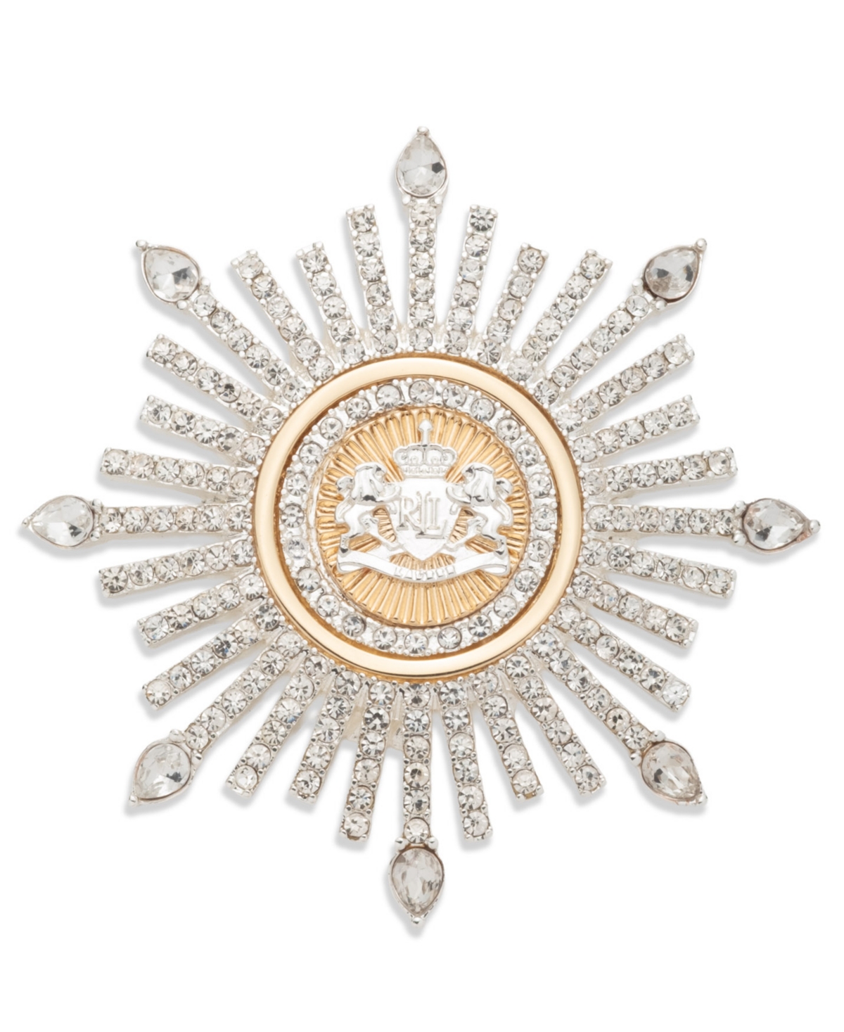 Ralph Lauren Two-tone Crystal Crest Burst Pin In Gold