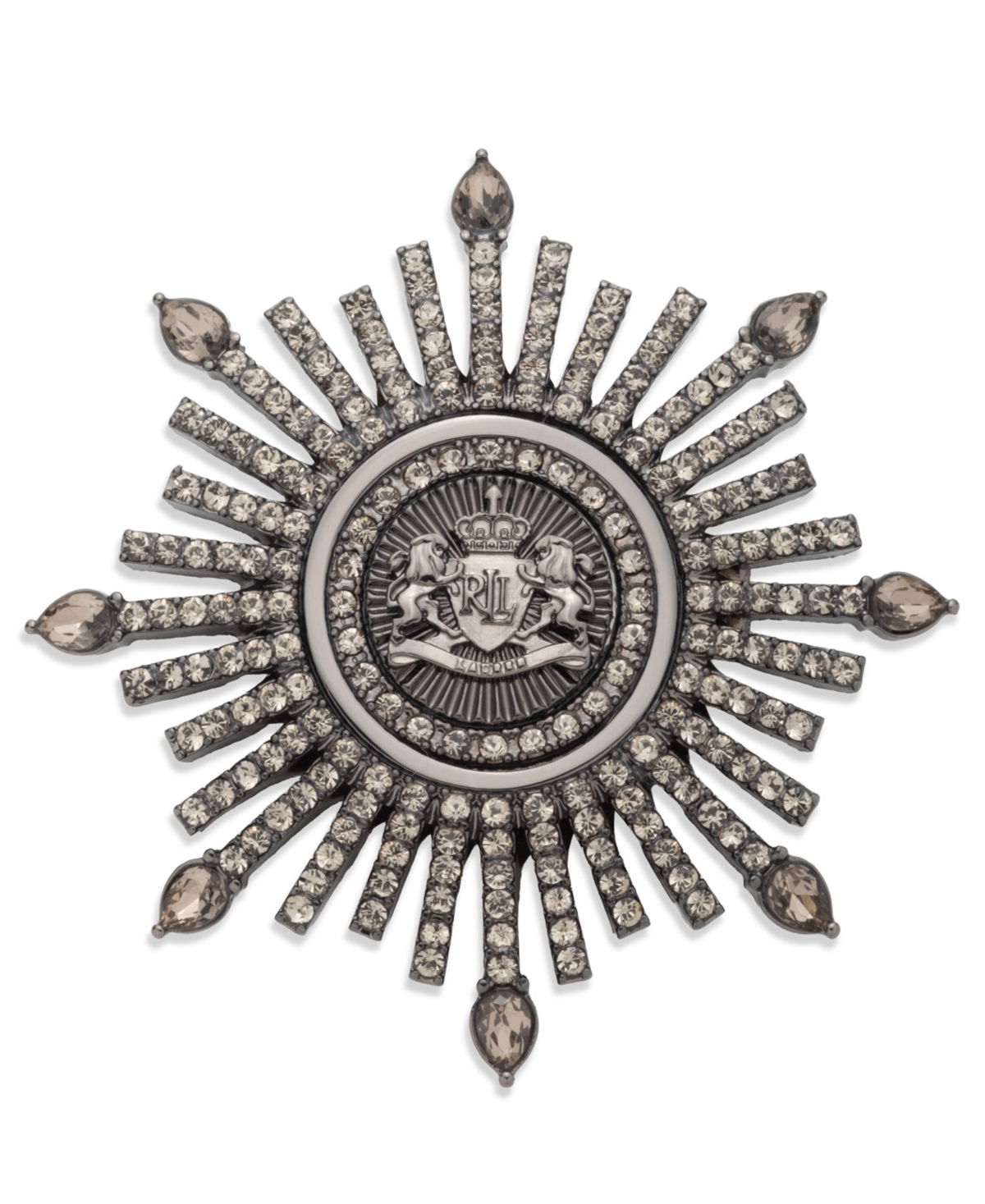 Ralph Lauren Two-tone Crystal Crest Burst Pin In Silver