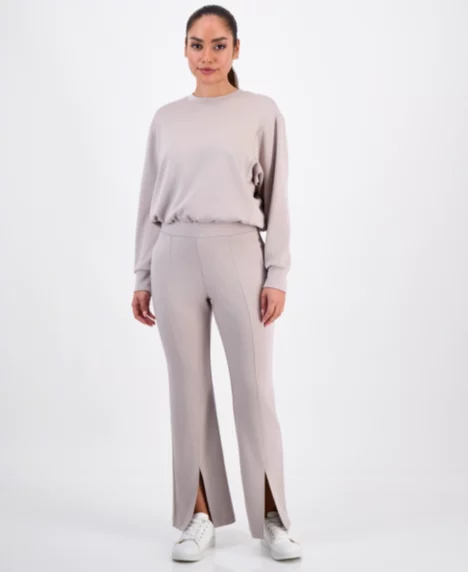 Petite Pull-On Flare-Slit-Hem Sweatpants - Taupe
