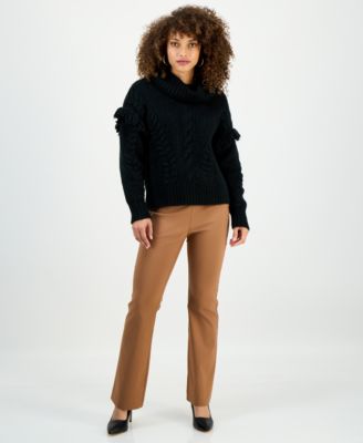 Petite Fringe-Trim Turtleneck Sweater & Mid-Rise Bootcut Pants