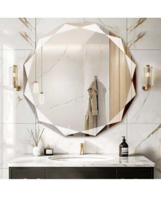Antok Single Beveled Edge Circle Mirror Frameless Wall Mount Bathroom Vanity Mirror