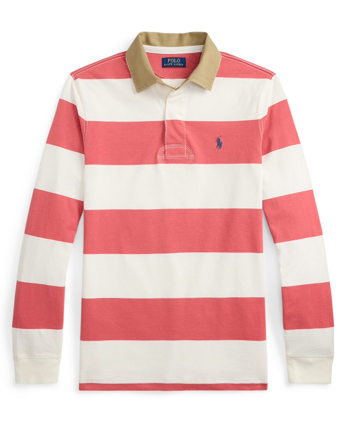 Polo Ralph Lauren Classic Fit Khaki Collar Rugby Shirt In Pink