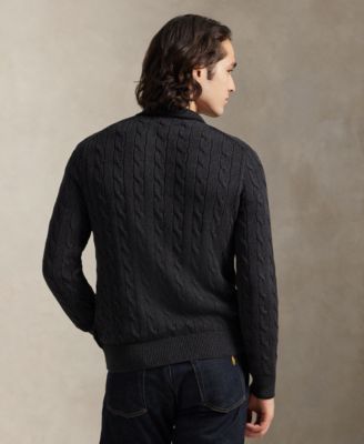 Men's Cable-Knit Cotton Polo Collar Sweater