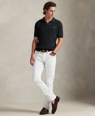 Men's Rib-Knit Cotton Johnny Collar Sweater