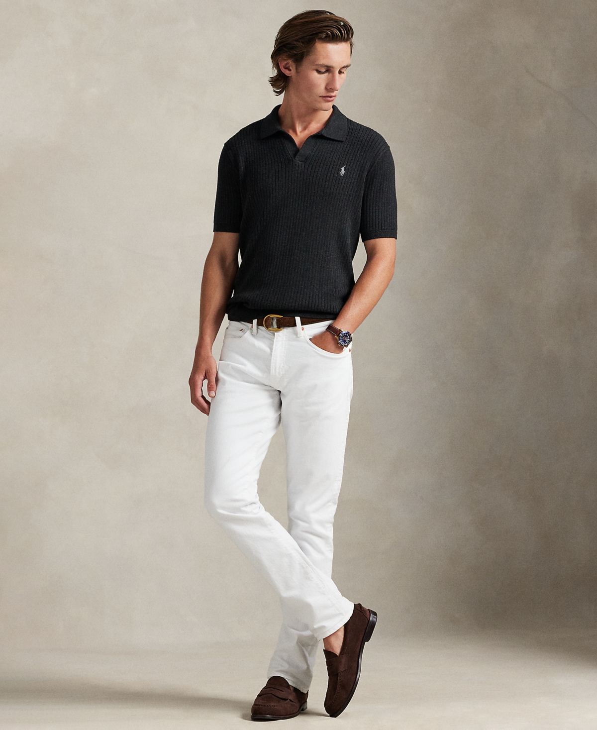 Polo Ralph Lauren Men's Rib-Knit Cotton Johnny Collar Sweater