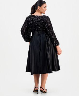Plus Size Sequin-Bodice Midi Dress