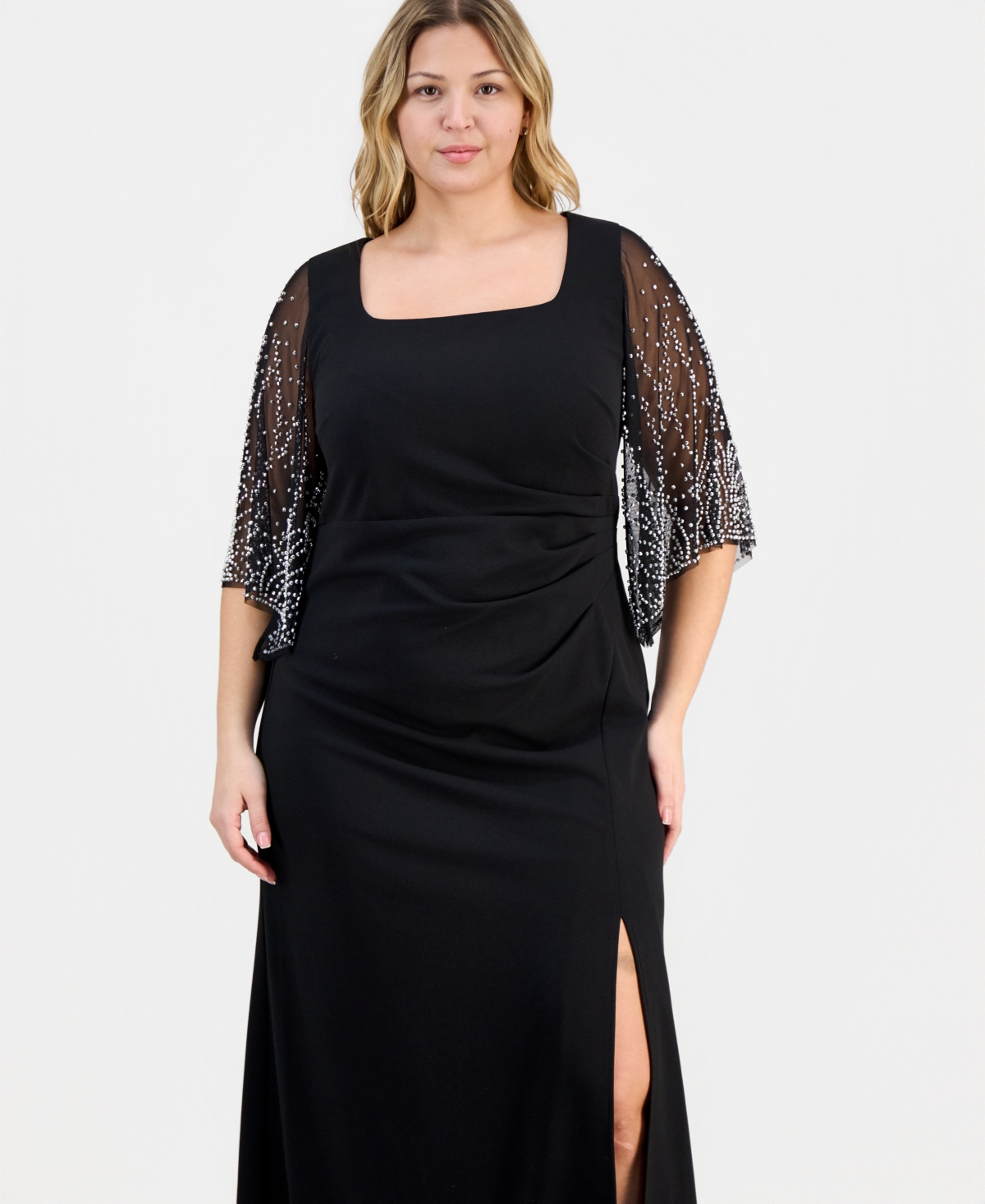 Alex Evenings Plus Chiffon-Sleeve Gown