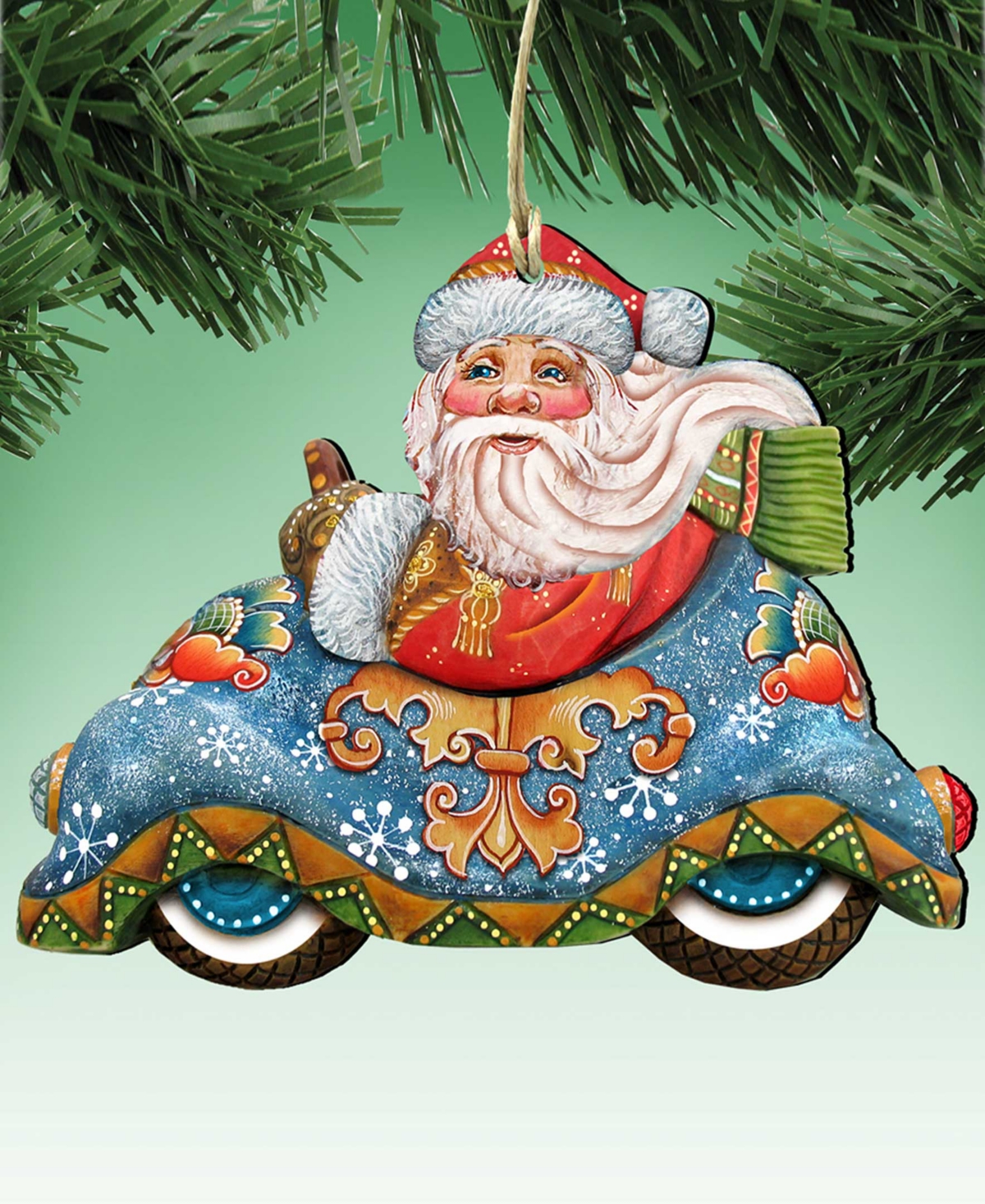 Designocracy Car Ride Santa Wood Christmas Ornament In Multi