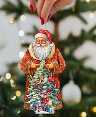 Santa with Forest Friends Wooden Ornament