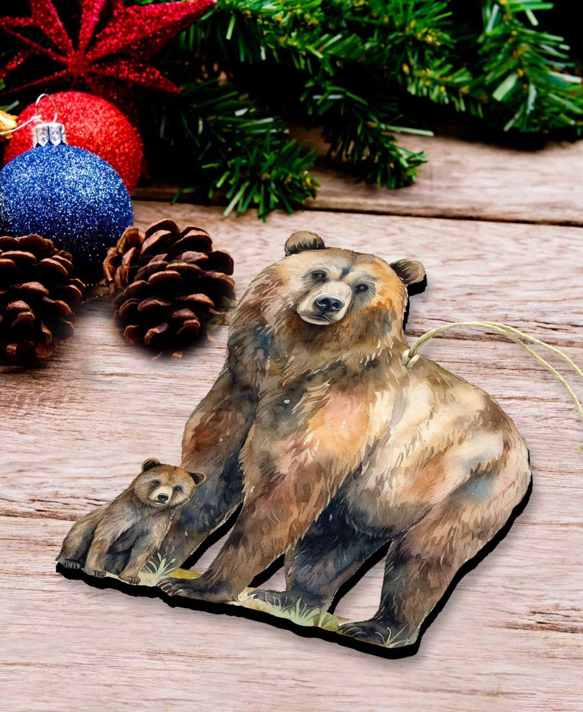 Designocracy Grizzly Bear And Cub Christmas Ornament In Brown