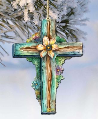 Holiday Teal Cross Wooden Ornament