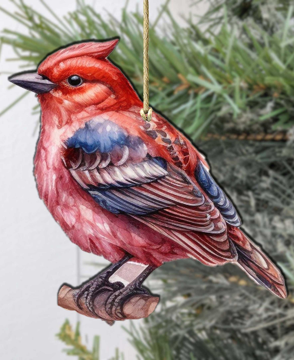 Designocracy Red Forest Bird Christmas Wooden Ornament