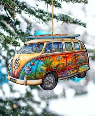 Hippie Van Christmas Wooden Ornament