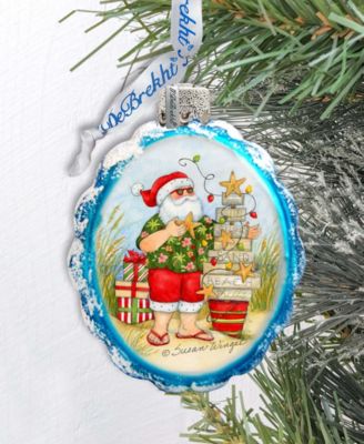 Santa with Christmas Tree Glass Ornament