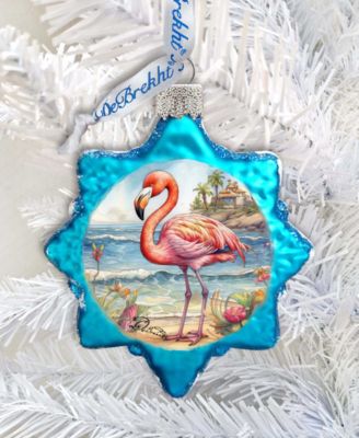 Flamingo Christmas Glass Ornament