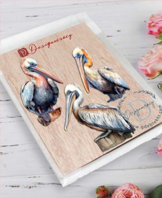 Pelicans Christmas Wooden Ornaments, Set of 3