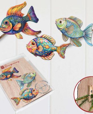 Fish Wooden Clip-on Ornaments, Set of 3
