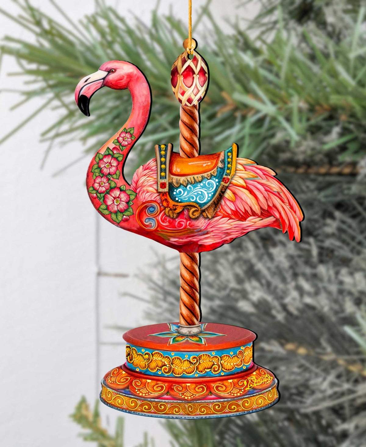 Designocracy Pink Flamingo Carousel Holiday Ornament In Multi