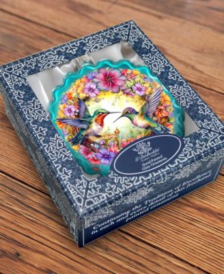 Hummingbirds Wreath Glass Christmas Ornament