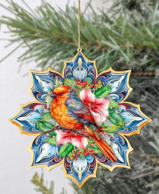Forest Bird Snowflake Wooden Ornament