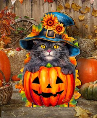 Black Cat with Pumpkin Outdoor D&eacute;cor