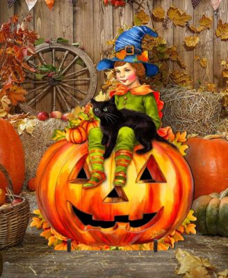 Boy on Pumpkin Outdoor D&eacute;cor